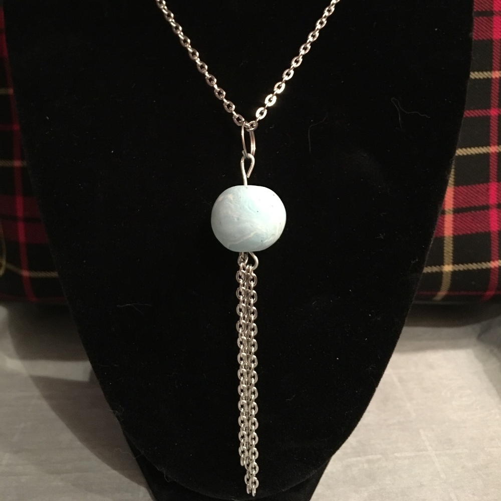 12" necklace 4" pendant lite blue
